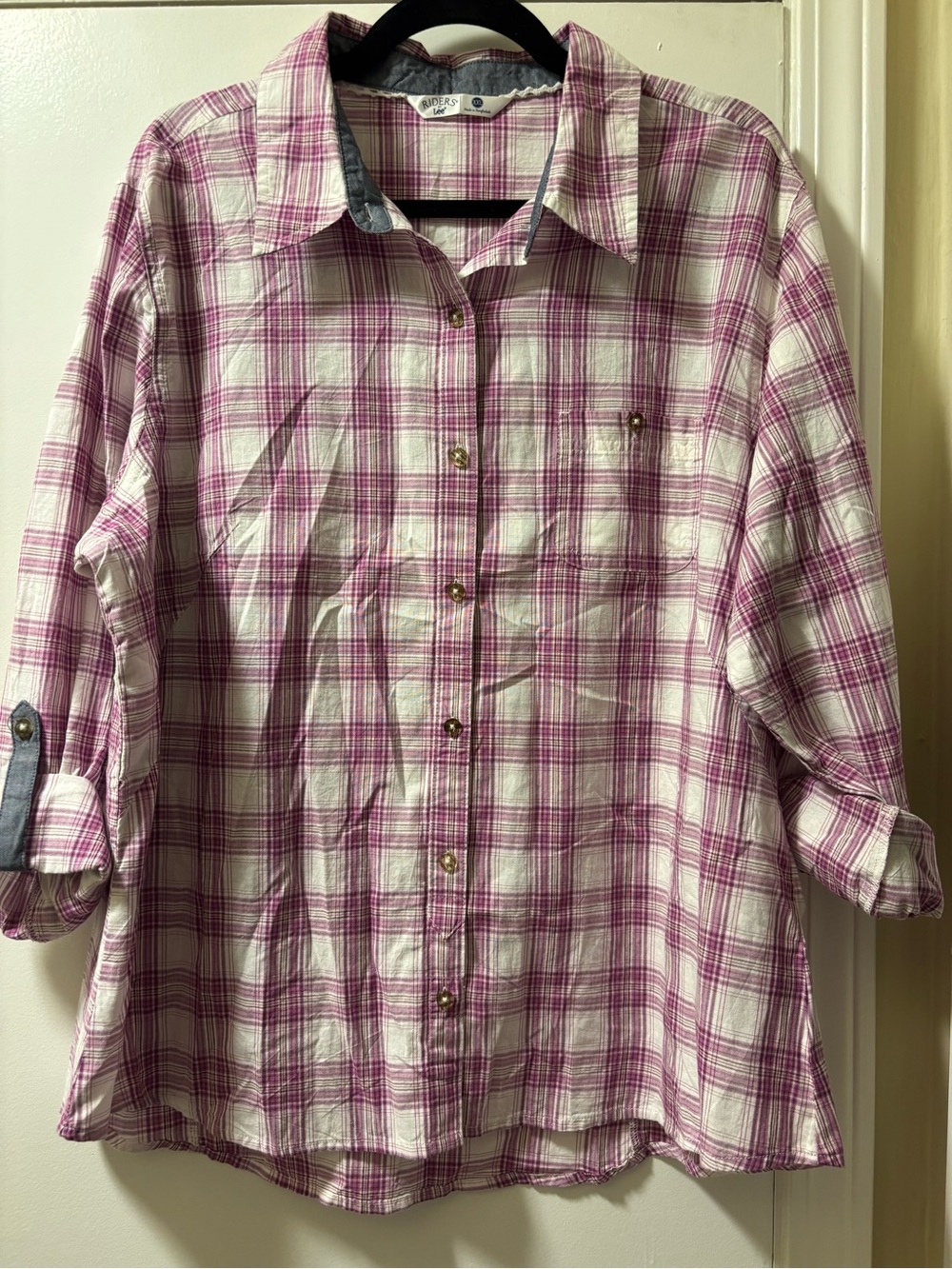 Riders by Lee Pink and White Plaid Button-Up Shirt